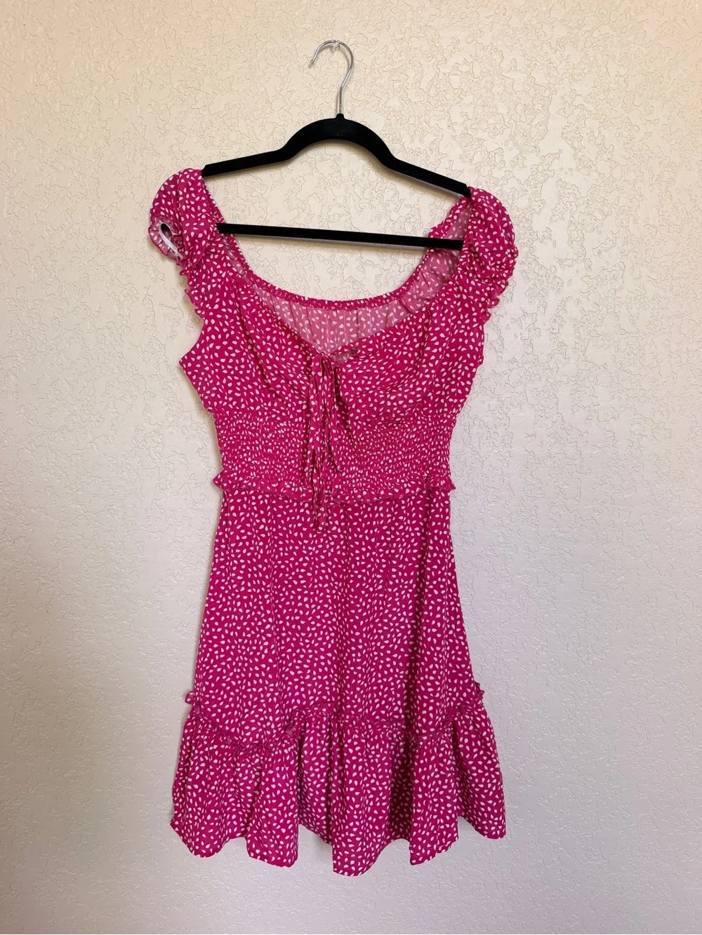 Pink Polka Dot Ruffle Mini Sundress Dress